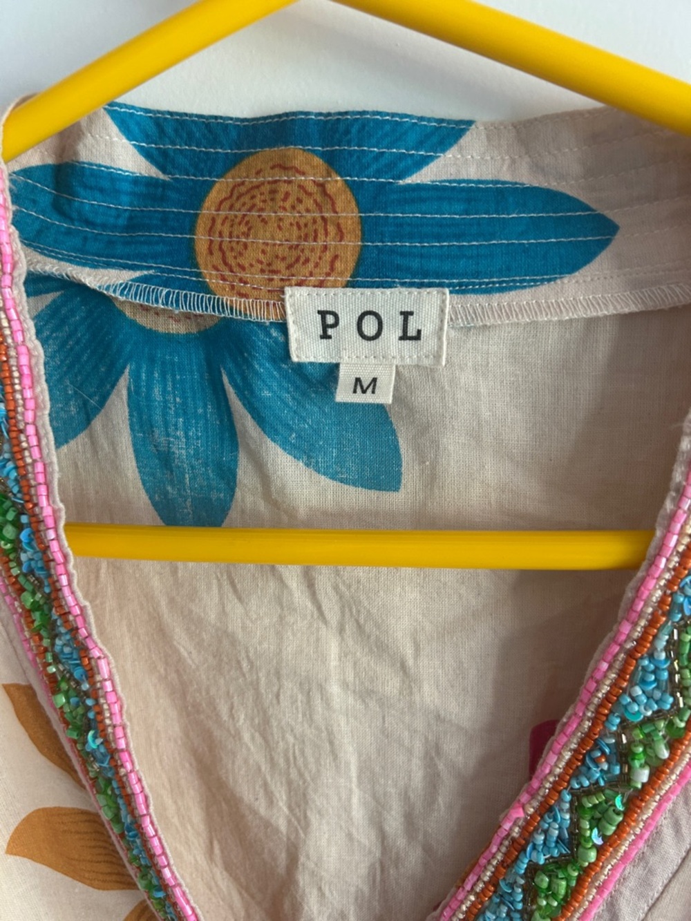 POL Colorful Floral beaded cotton Caftan Tunic size medium - Picture 3 of 6